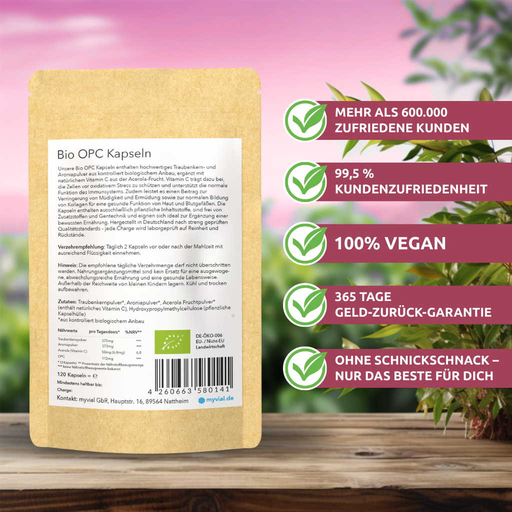 Bio OPC Kapseln – Mit Traubenkern, Aroniapulver & Vitamin C